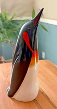 Artist Signed Carved & Handpainted Wood King Penguin Sculpture - 11.5 Inches