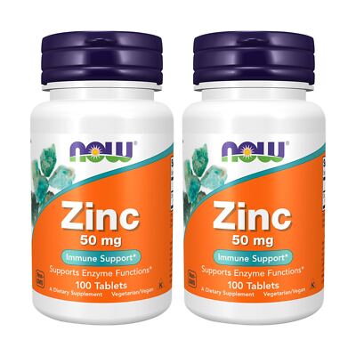 2 Bottles NOW FOODS Vegetarian Formula Zinc 50 mg 100 Tabs