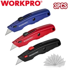 WORKPRO 3Pack Premium Utility Knife Heavy Duty Box Cutter Razor Knife 10PC Blade