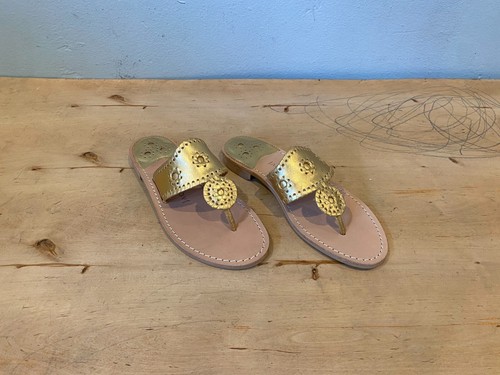 NWOT/B Jack Rogers Jacks Flip Flop Sandal , Gold Leather , Sz US 9.5
