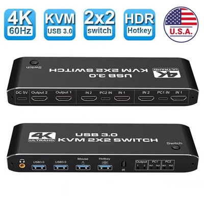 2X2 USB 3.0 HDMI KVM Switch 4K 60Hz Dual Monitor Extended Display Switcher