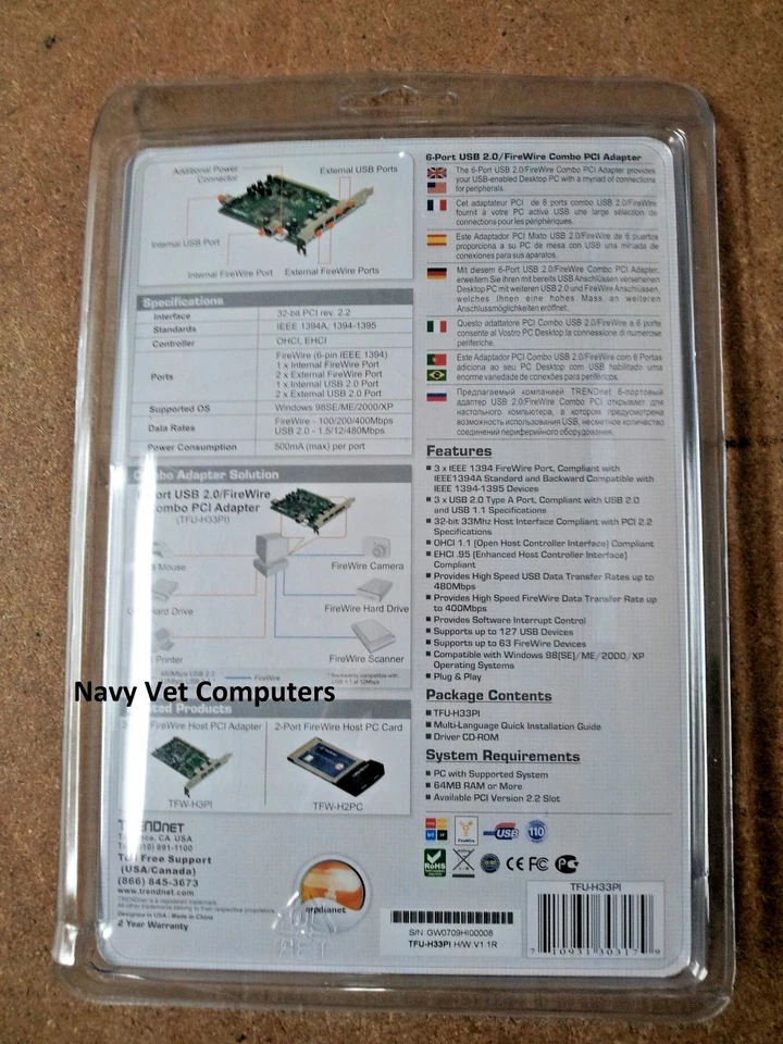 Trendnet 6-port USB 2.0/FireWire Combo PCI Adapter TFU-H33PI - Image 2 of 2