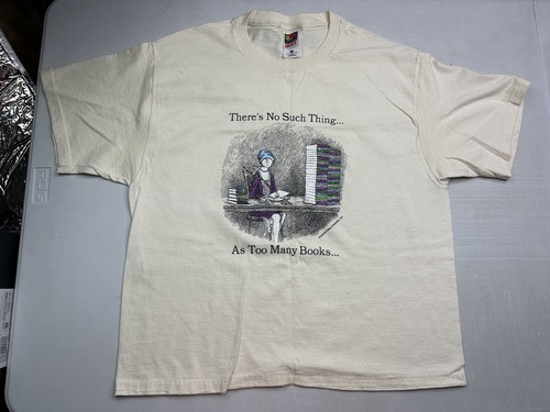 Vintage Sz L Edward Gorey Shirt No Such Thing, Too Many Books Caricature
