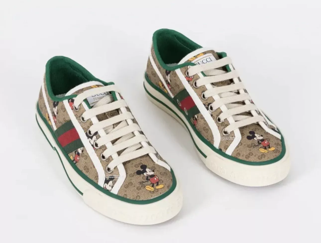 Chaussures baskets neuves en toile GUCCI Disney Mickey Mouse Tennis 1977 GG (taille 11,5)