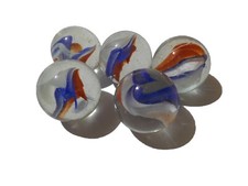 5 Murmeln rot weiß blau ca. 35mm aus Glas, Glasmurmel, Glaskugel (108204)