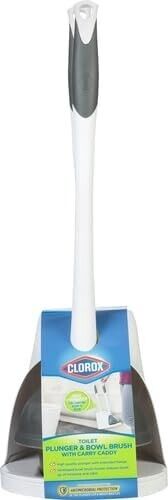 4 Sets New Clorox Toilet Plunger and Bowl Brush Combo Set with Caddy, White/Gray - Picture 1 of 9