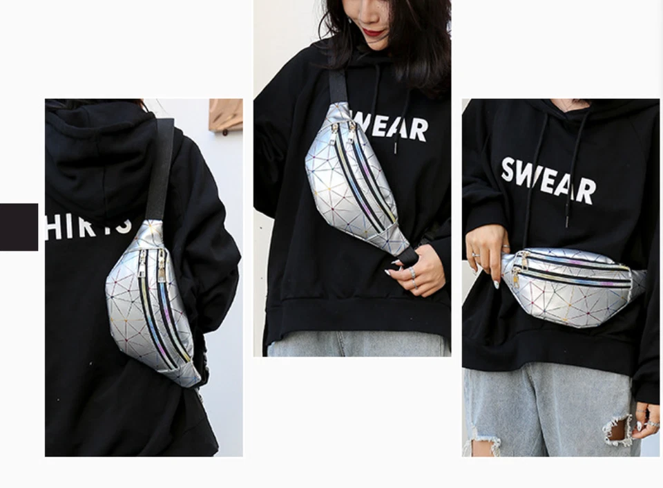 UK Women Waist Bag Fanny Laser Belt Bag Travel Sport Hip Bum Bag Small Purse - Image 2 of 4