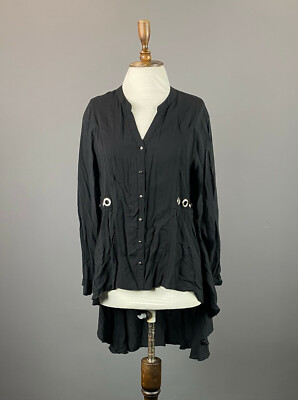 Ladies Tredy Black V-Neck Long Sleeve Button Down Tunic Dress Size 40