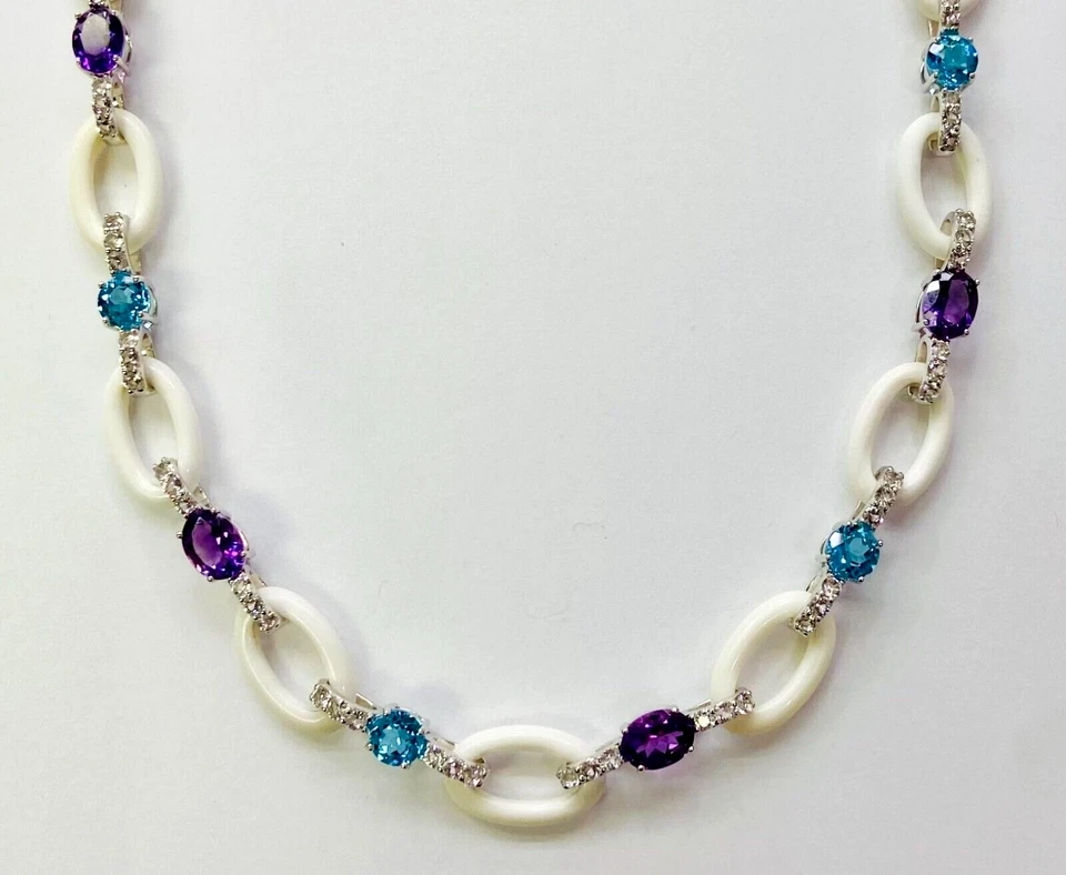 QVC Sterling Silver White Agate & Gemstone 18-1/2" Link Necklace - Image 2 of 4
