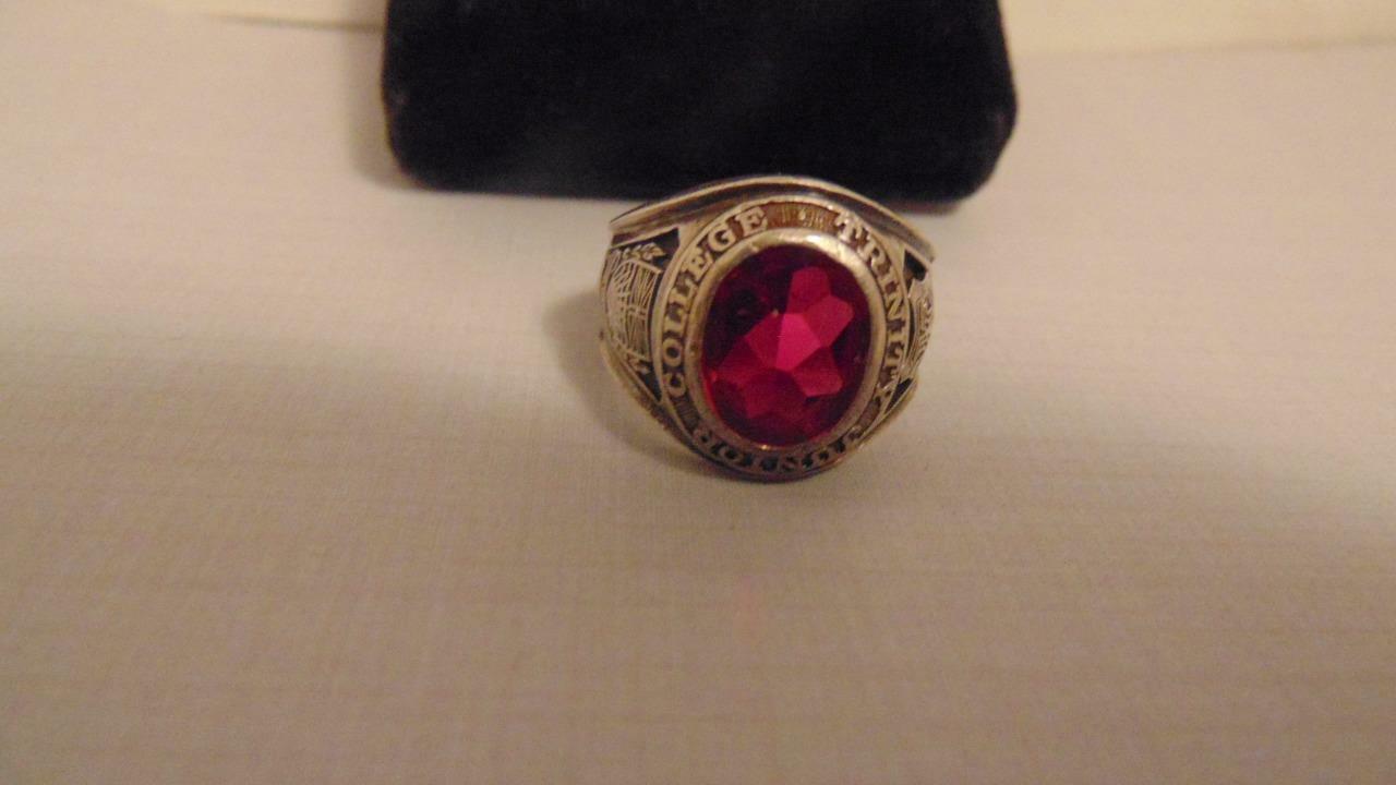 Vtg "BICKS" Sterling Ruby Class Ring Junior Trini… - image 1