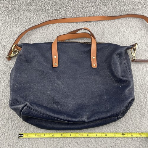 Gap Leather Shoulder Bag Womens Large Blue Gray Canvas Multi Pocket Travel Gym - Picture 6 of 17