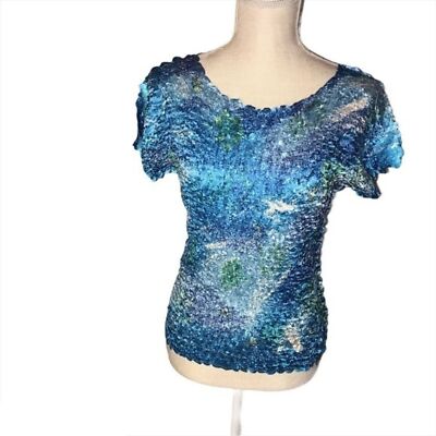 Dorman Vintage Crinkled One Size Stretchy Art to wear Turquoise Top 90s 80s 70s