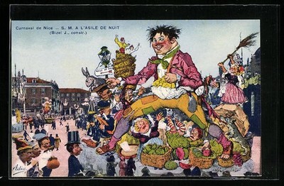 AK Nice, Carnaval, S. M. a l´Asile de Nuit, Umzugswagen zu Fasching 