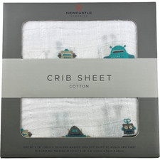 Robot Cotton Muslin Fitted Baby Crib Sheet White Standard Mattress NWT