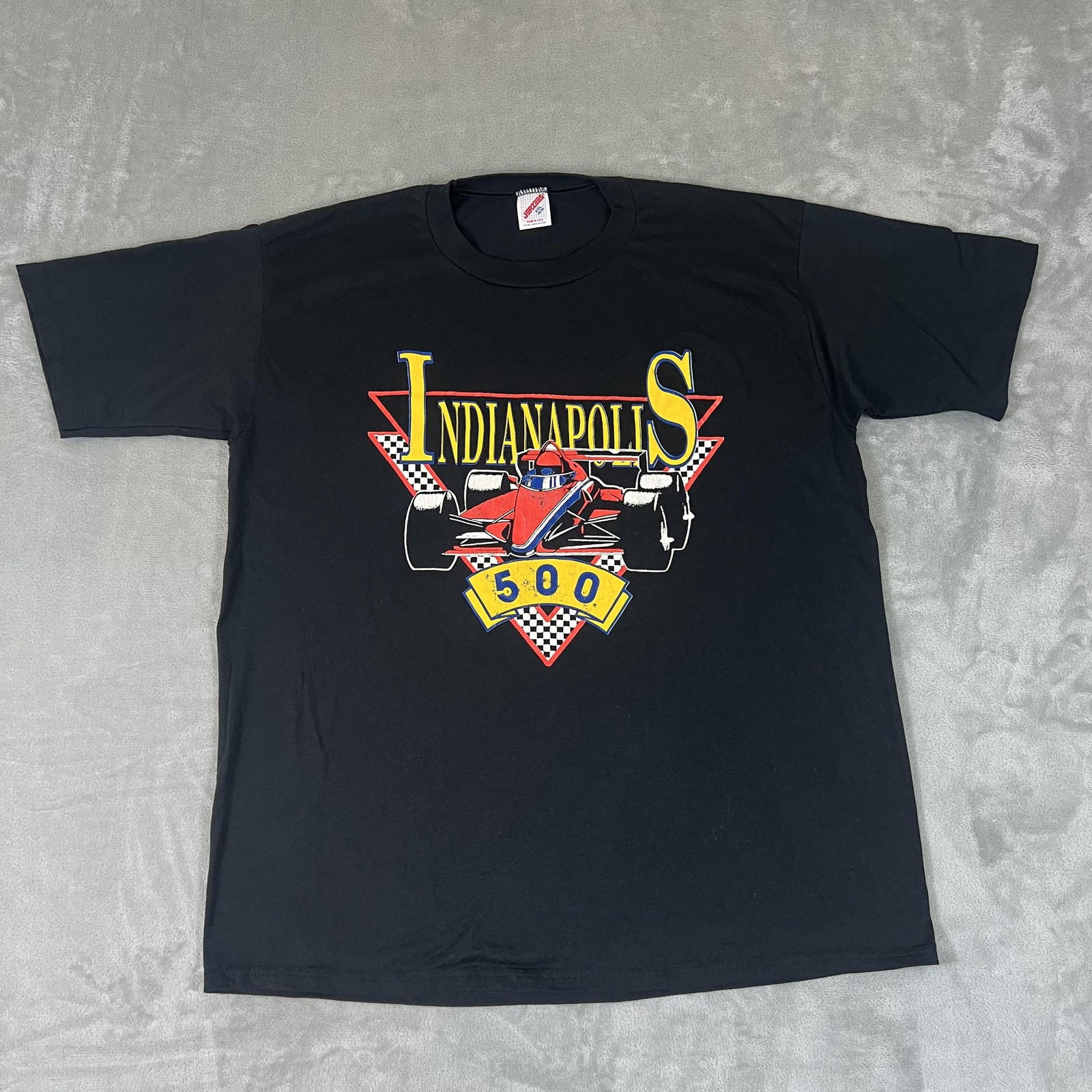 Vintage Jerzees Indianapolis 500 Shirt Mens 2XL Black Race Car Graphic USA 90s