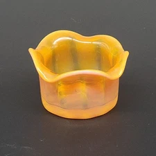 Antique MONOT & STUMPF French Art Glass Salt Cellar Pink Peach Gold 2.25"x 1.25"