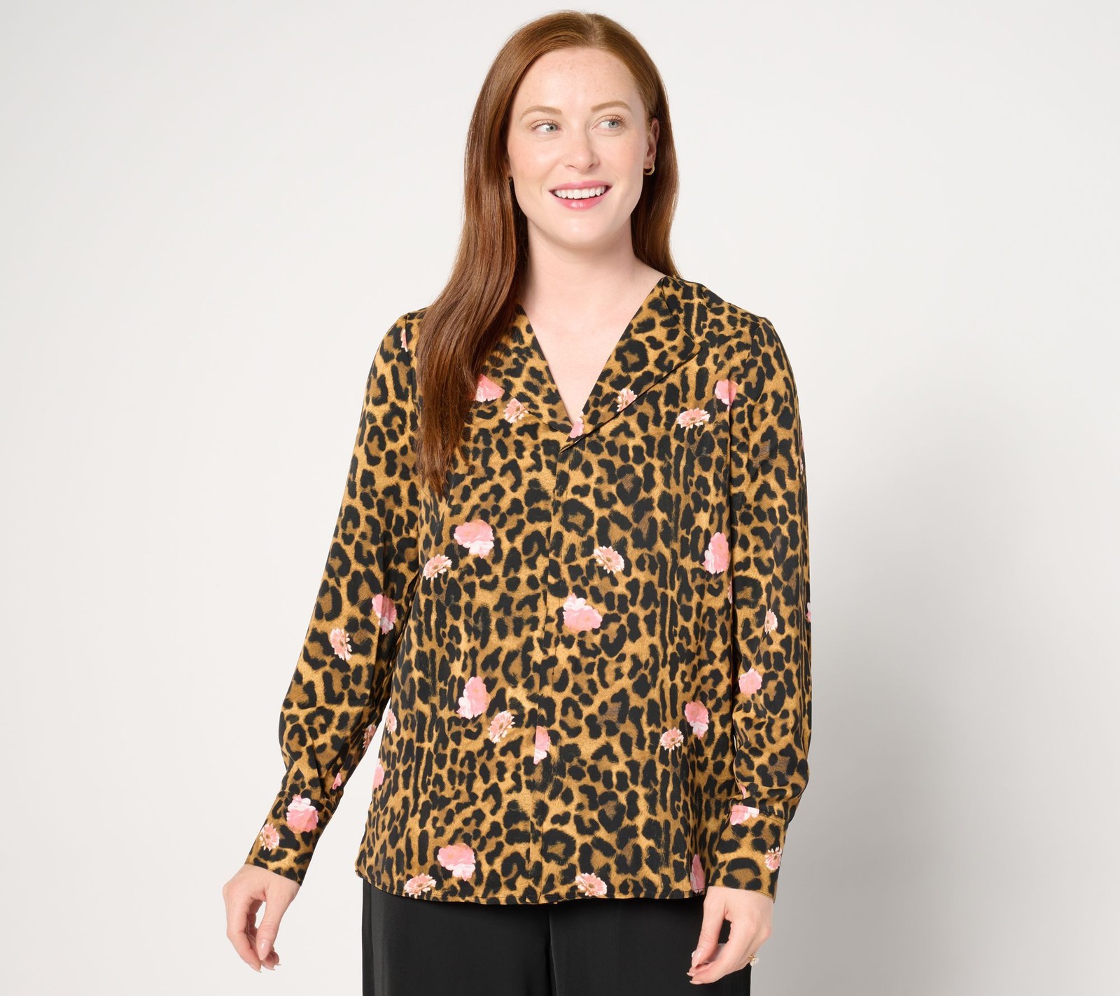 nicole by Nicole Miller Women's Top Sz XL Printed Long Sleeve Brown A667781