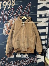 Carhartt Men's Brown J130 DKB Hooded Canvas Workwear Jacket Vintage Y2K Size L