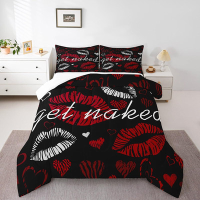 Feelyou Sexy Lips Comforter Funny Get Naked Comforter Set For Couple Lover Kiss