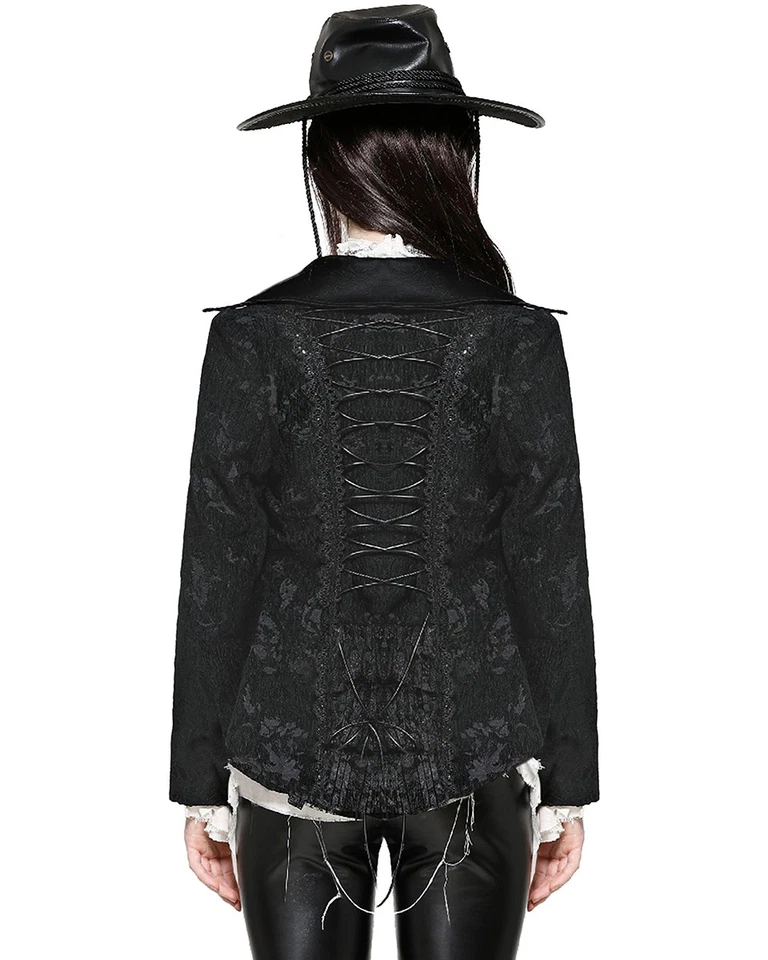 Dark In Love Womens Baroque Gothic Jacquard Layered Collar Riding Jacket - Image 4 of 4