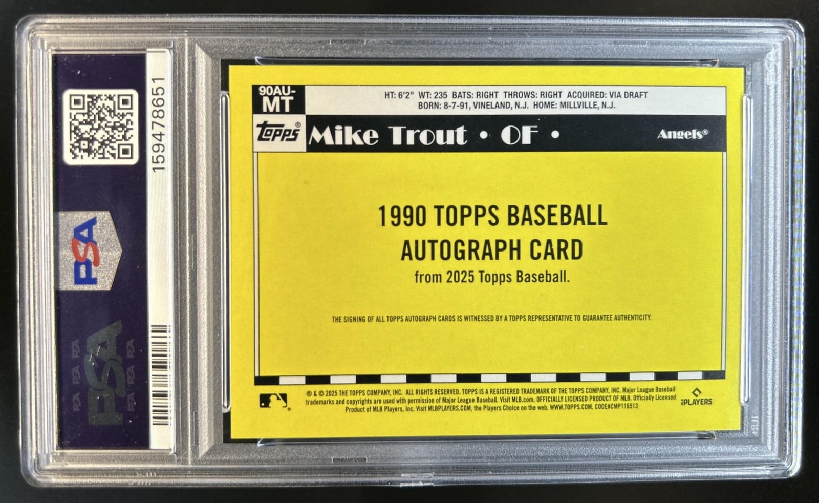 2025 Topps Update Mike Trout 1990 Auto Autograph #90AU-MT Angels PSA 8.5 view 2