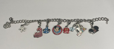Vintage Walt Disney Mickey Minnie, Eor, & Cheshire Cat Charm Bracelet