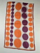Vera Neumann Signed Scarf Chiffon Orange Plum Circle Design 13x42