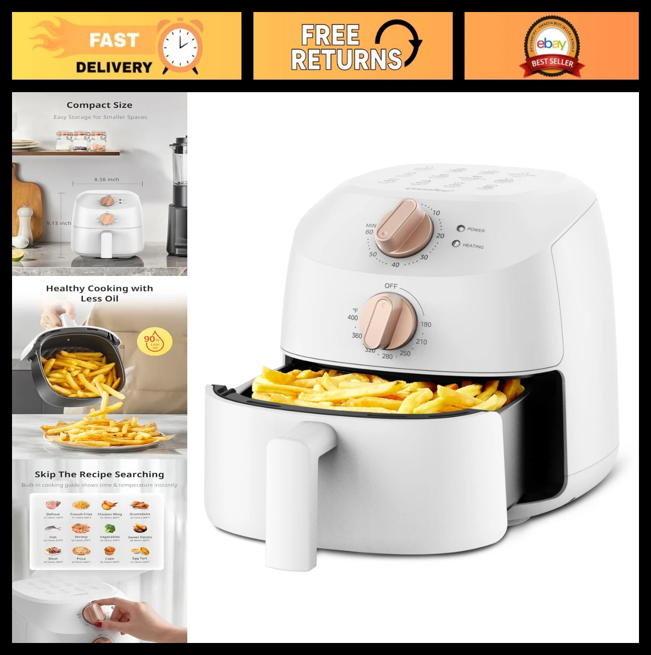 Compact 2.1 Quart Air Fryer - 12 Cooking Options, Adjustable Timer & Temp Contro