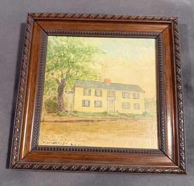 Antique Miniature Oil Painting Historic Marblehead MA Birthplace of Moll Pitcher