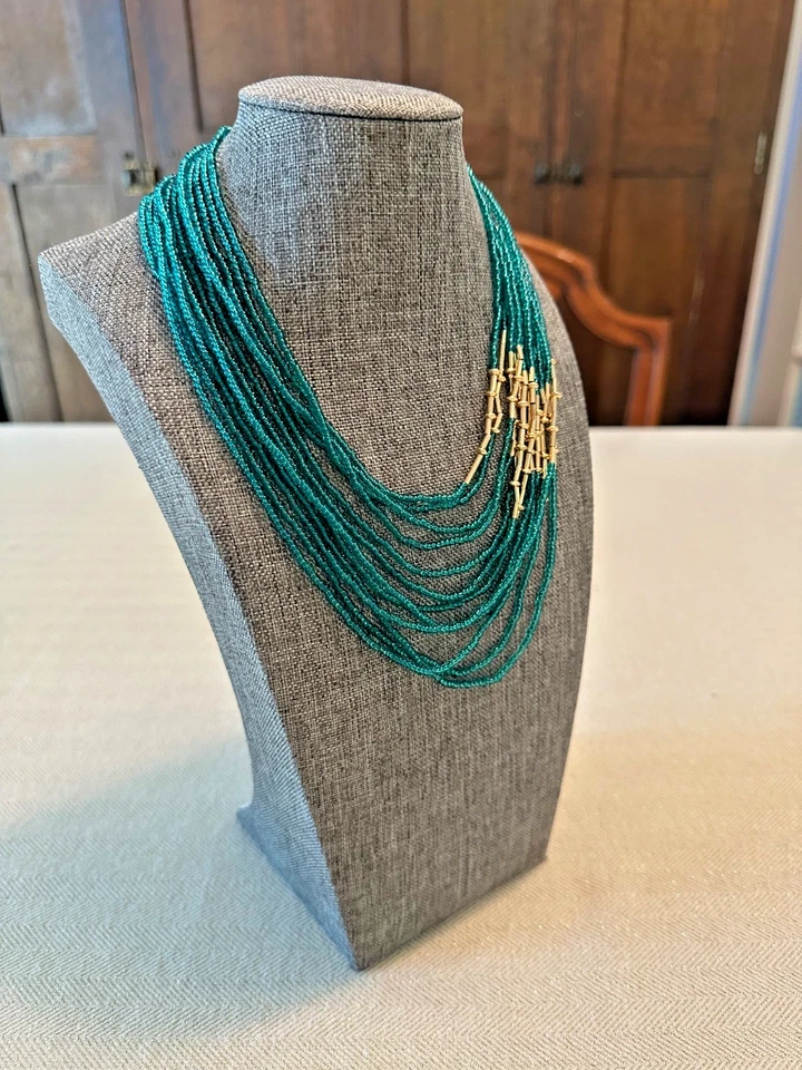 Colar declaração de miçangas azul-petróleo e ouro com várias vertentes Park Lane joias tranquilidade - Imagem 4 de 4