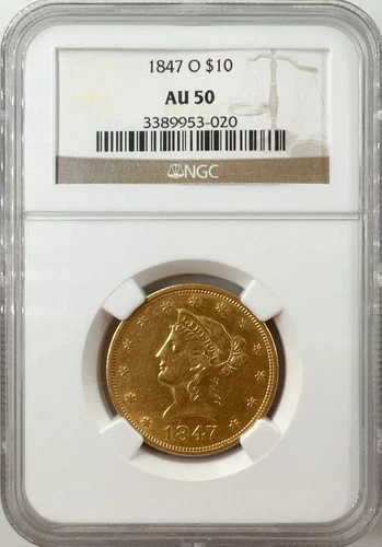 1847-O $10 Gold Liberty NGC AU50 Gold Eagle 3389953-020