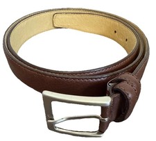 Vera Pelle Made in Italy Men  s Brown Leather Belt Silver Tone Buckle 125cm