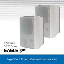 2x 30W Wall Mount Speakers 5" Wired With Brackets Home Pub Shop Bar White PAIR