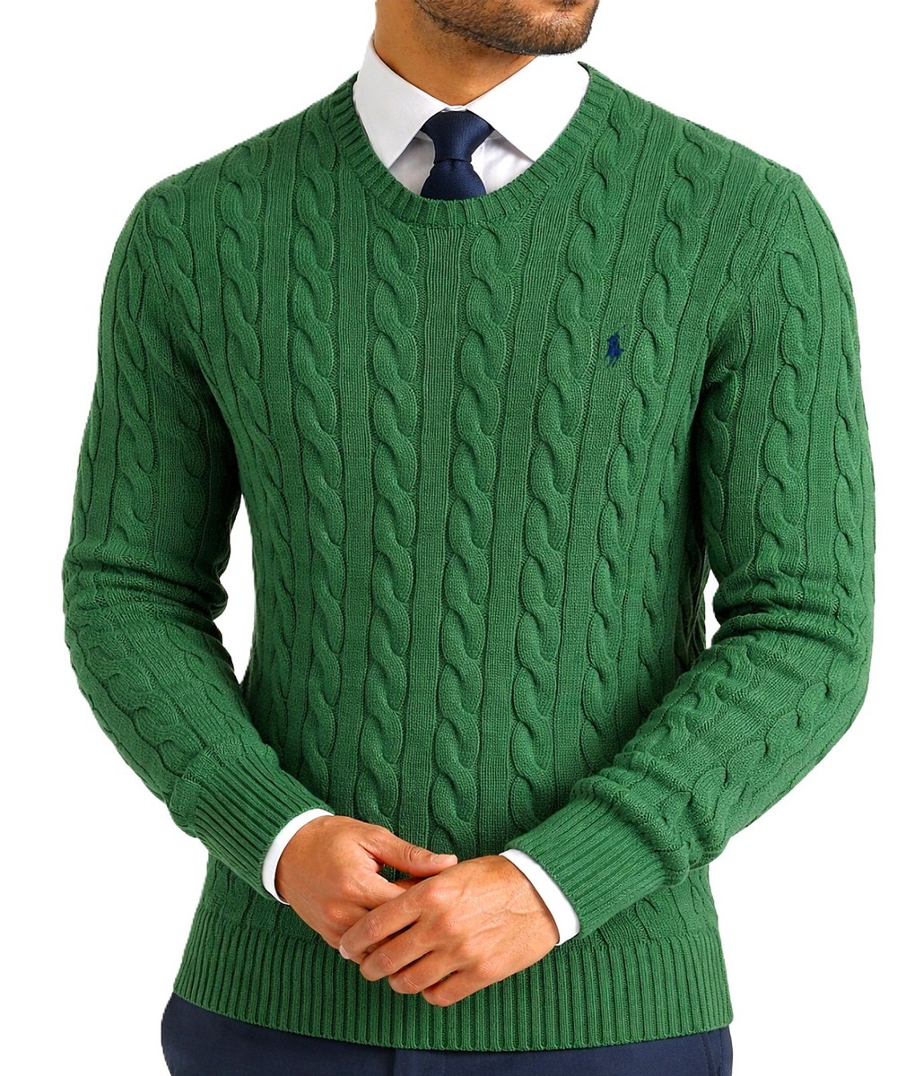 NEW - Polo Ralph Lauren Mens Cable-Knit Crew Cotton Sweater : DK