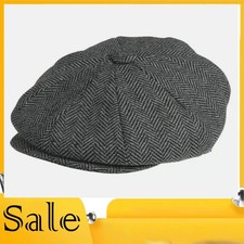 Gray Peaky Blinders Hat Newsboy Flat Cap Herringbone Tweed Wool Baker Boy USA