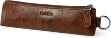 Astuccio in Cuoio per Penne E Matite, Piccolo E Compatto - Marrone Scuro