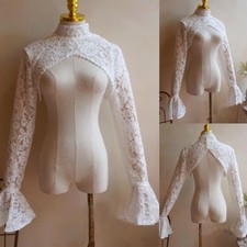 Lace Wedding Jacket Long Sleeves Bride Capes High Neckline Formal Bridal