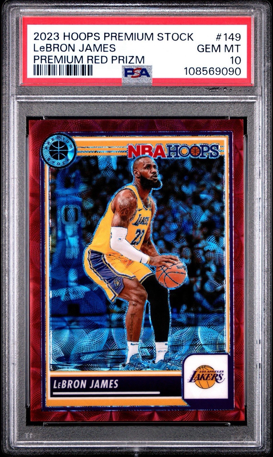 👑 2023 PANINI HOOPS PREMIUM STOCK PREM RED PRIZM #149 LEBRON JAMES 82/88 PSA 10