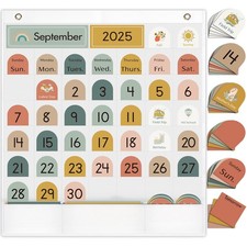 Classroom Monthly Calendar Pocket Chart for Kids Learning, 105 Cards Wall Boh...