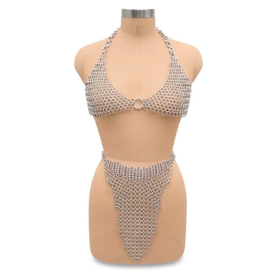 Sujetador de cota de malla y falda de cadena | Anillos de aluminio hechos a mano | Conjunto de armadura de disfraz Foto 4 de 4