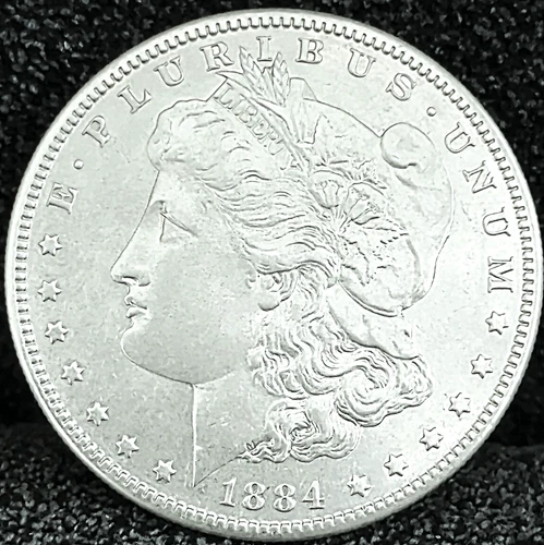 1884 S Morgan Dollar AU++ Great Eye Appeal Excellent Strike. 100% Original White