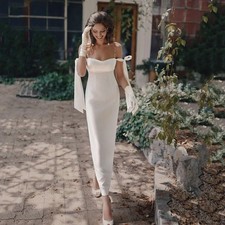 Boho Sheath Wedding Dress Off The Sholder Straps Sweetheart Bridal Gown Backless