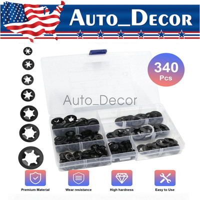 340 Pcs Internal Tooth Star Lock Spring Quick Washer Push on Speed Nut Assortmen
