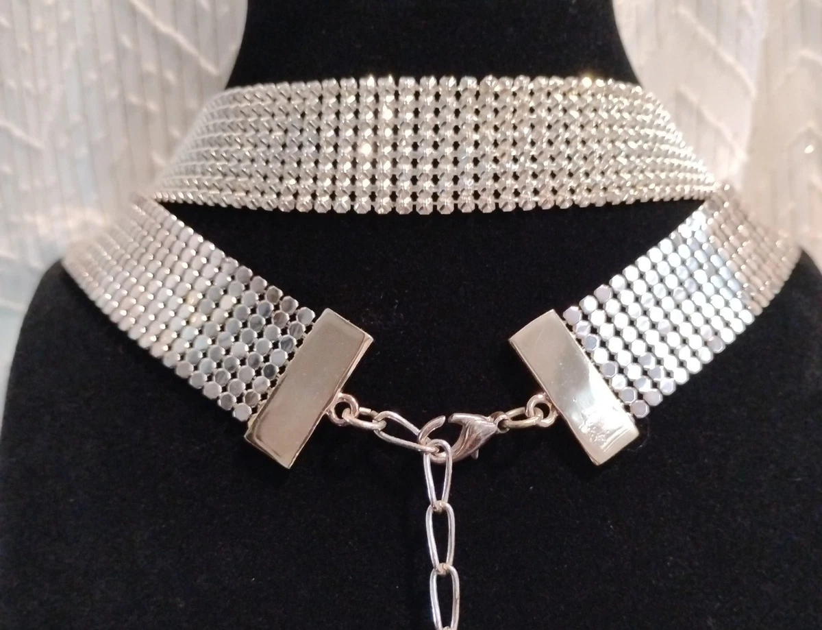 DL Auld Bright Silvertone Shiny Mesh Hands Belt Necklace‎ Clear Stone DL Auld Black and Gold Mesh Hands Belt – Moorchild Paris Vintage main image 2