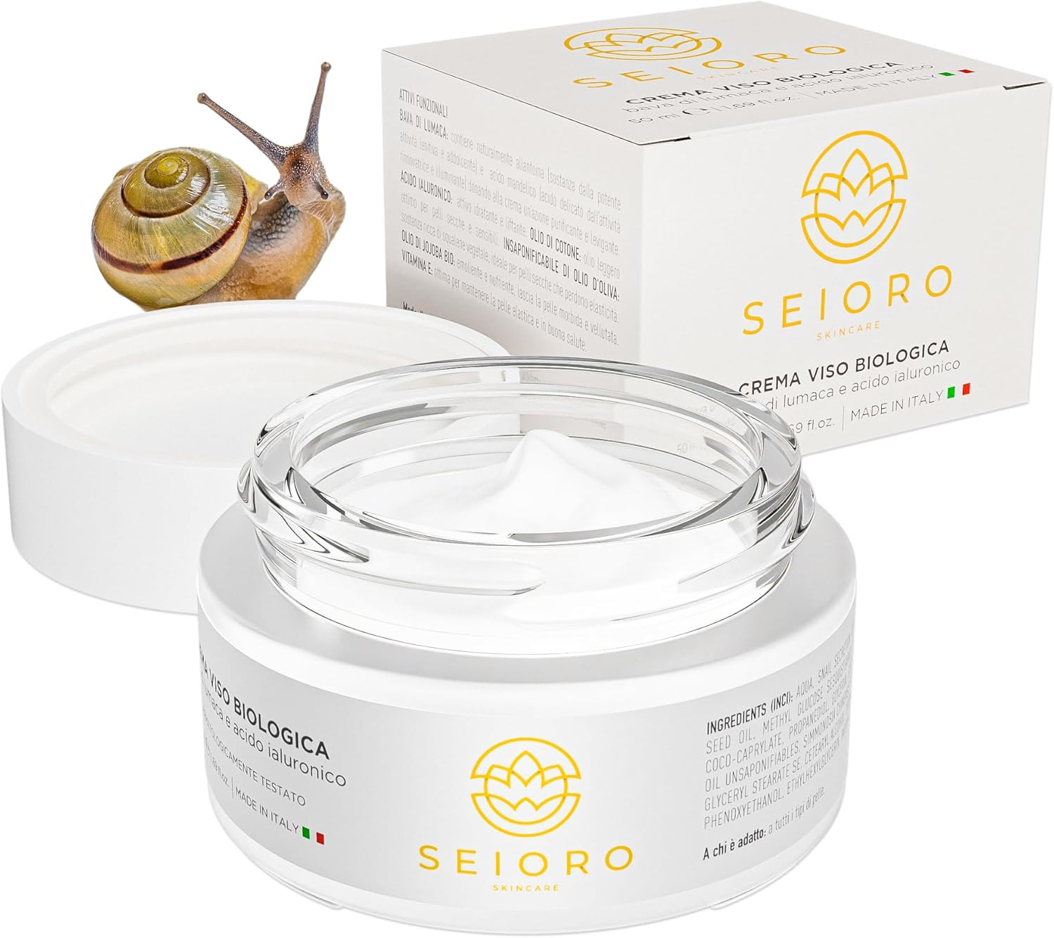 Crema Viso Antirughe Bava di Lumaca Bio 50ml | Acido Ialuronico Luxury