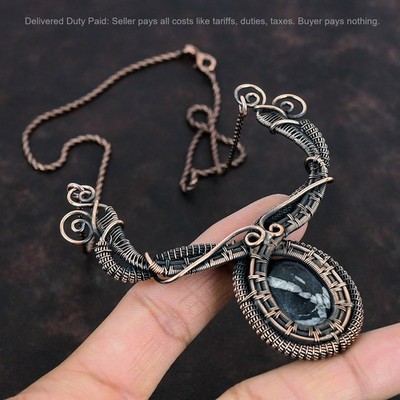 Chrysanthemum Gemstone Wire Wrapped Artisan New Chain Engagement Necklace Copper