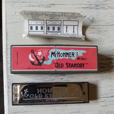 Vintage M. Hohners's 34B "Old Standby" Harmonica G, Made In China, Plastic Box
