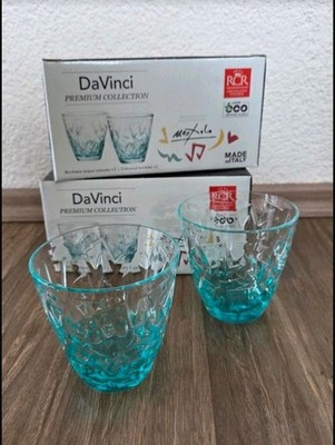 2er-Set DaVinci Wassergläser RCR Trinkgläser Trinkbecher klar-türkis 295ml Italy