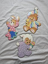 Set Of 3 Nursery Decor Wall Hangings Teddy Bear Lamb Bunny Vintage Brushcreek