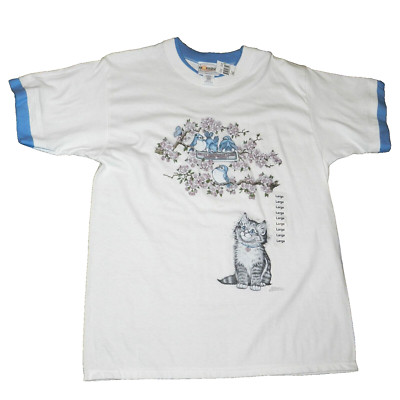 Vintage 90's MORNING SUN T shirt White Kitty Watchers Club Meets Daily! Size L